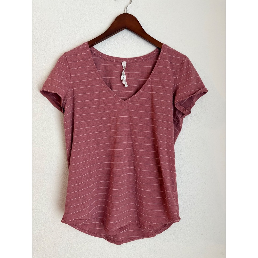 Lululemon‎ Love Tee V Mauve Pink Striped Pima Cotton Short Sleeve Shirt Size 6